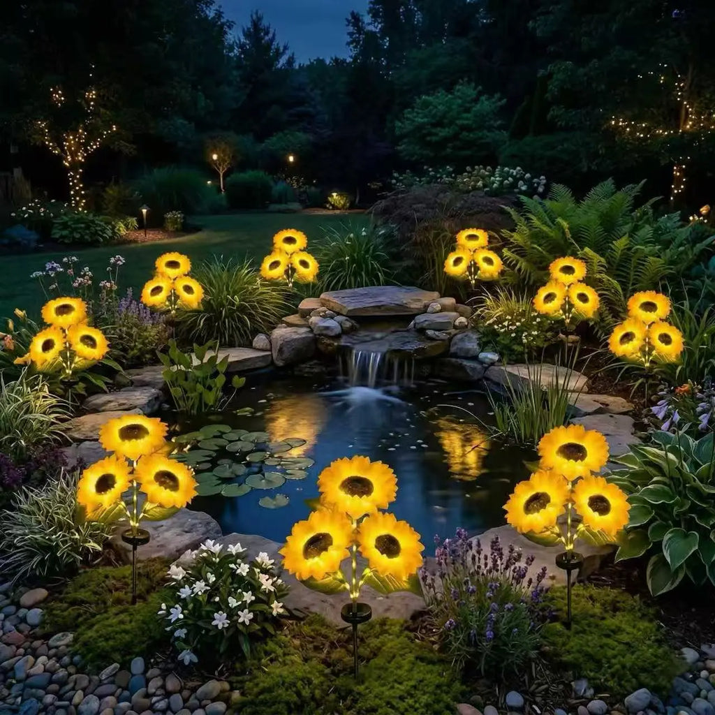 Solar Powered LED Sunflower Garden Light Set - Realistic Outdoor Illumination for Yard, Lawn, Patio, and Porch - Waterproof IP65, Energy Efficient, Durable Plastic with All Weather Protection - Available in Sets of 2, 4, or 6
