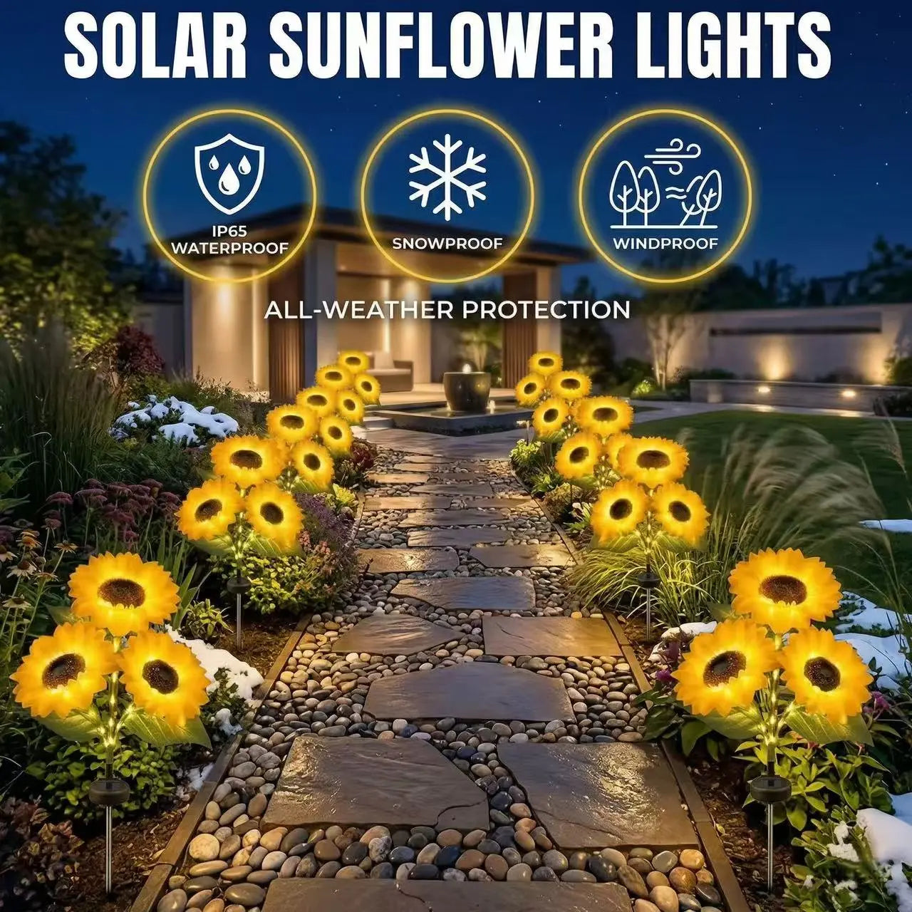 Solar Powered LED Sunflower Garden Light Set - Realistic Outdoor Illumination for Yard, Lawn, Patio, and Porch - Waterproof IP65, Energy Efficient, Durable Plastic with All Weather Protection - Available in Sets of 2, 4, or 6