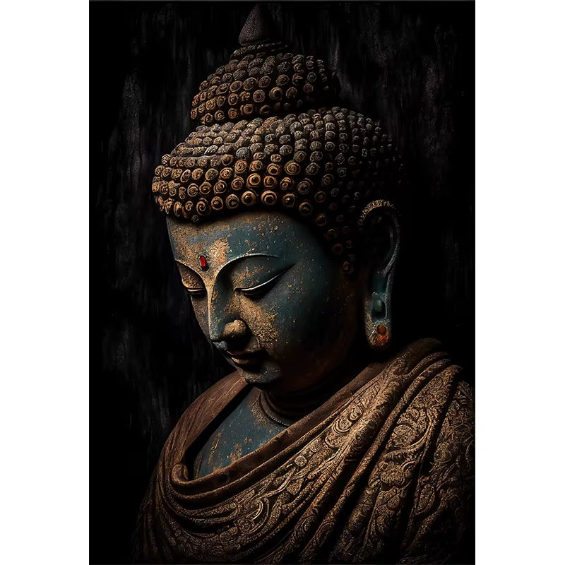 Vintage Buddha Statue Canvas Painting Religious Prints Posters Wall Art Picture for Living Room Bedroom Decoration Cuadros