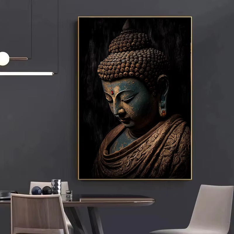 Vintage Buddha Statue Canvas Painting Religious Prints Posters Wall Art Picture for Living Room Bedroom Decoration Cuadros