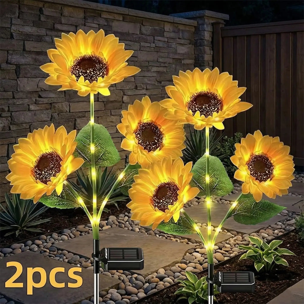 Solar Powered LED Sunflower Garden Light Set - Realistic Outdoor Illumination for Yard, Lawn, Patio, and Porch - Waterproof IP65, Energy Efficient, Durable Plastic with All Weather Protection - Available in Sets of 2, 4, or 6