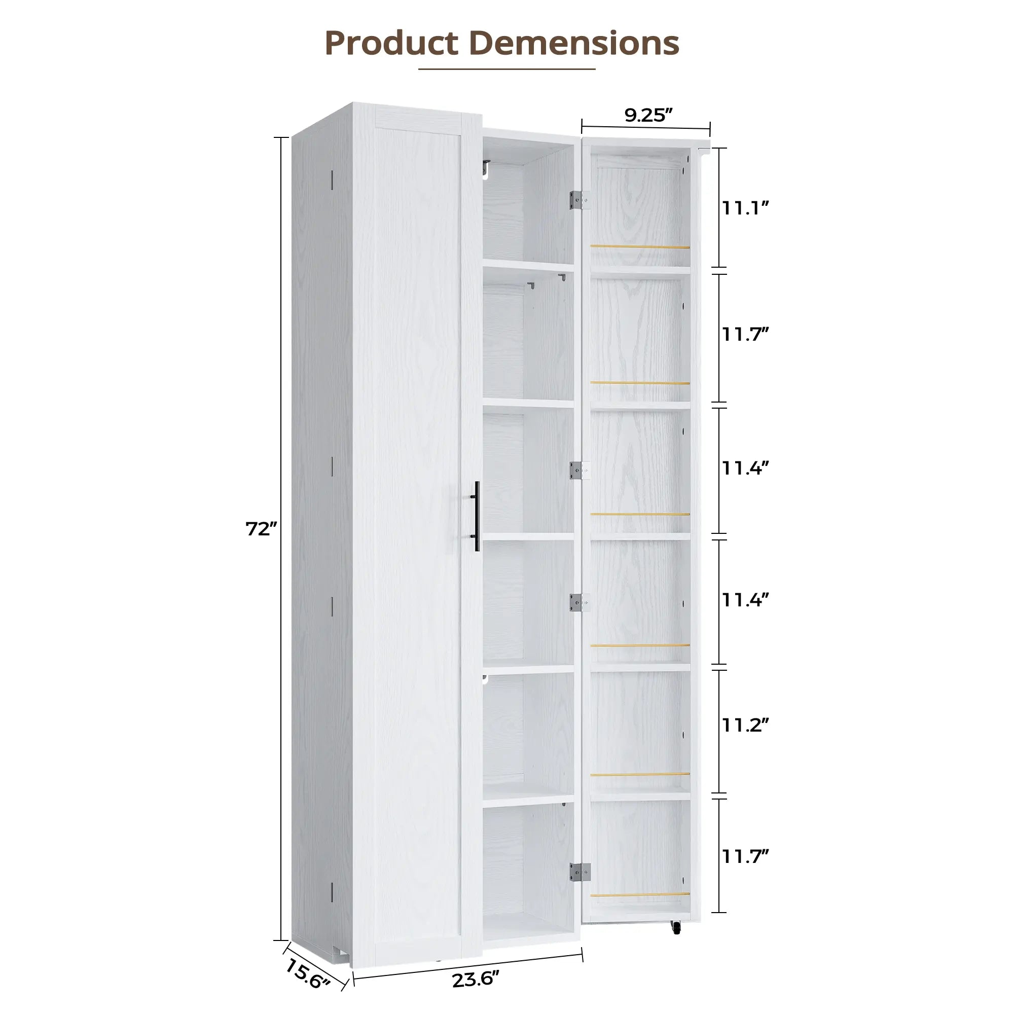 IRONCK 72" Freestanding Kitchen Pantry Storage Cabinet, Cupboard with 2 Doors & 12 Hanging Shelves for Storage Organization in Dining Room, Living Room