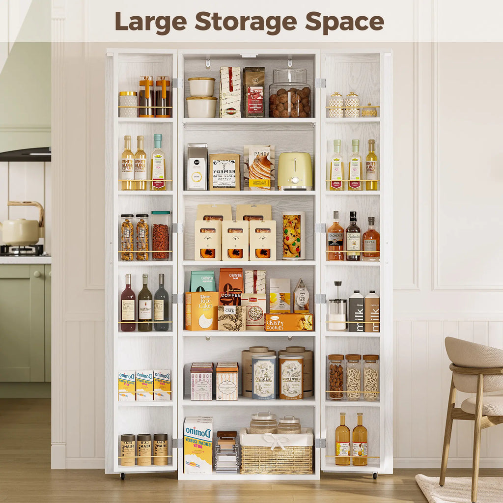 IRONCK 72" Freestanding Kitchen Pantry Storage Cabinet, Cupboard with 2 Doors & 12 Hanging Shelves for Storage Organization in Dining Room, Living Room