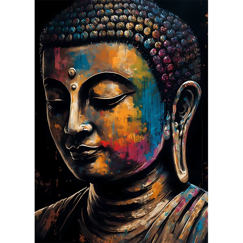 Vintage Buddha Statue Canvas Painting Religious Prints Posters Wall Art Picture for Living Room Bedroom Decoration Cuadros