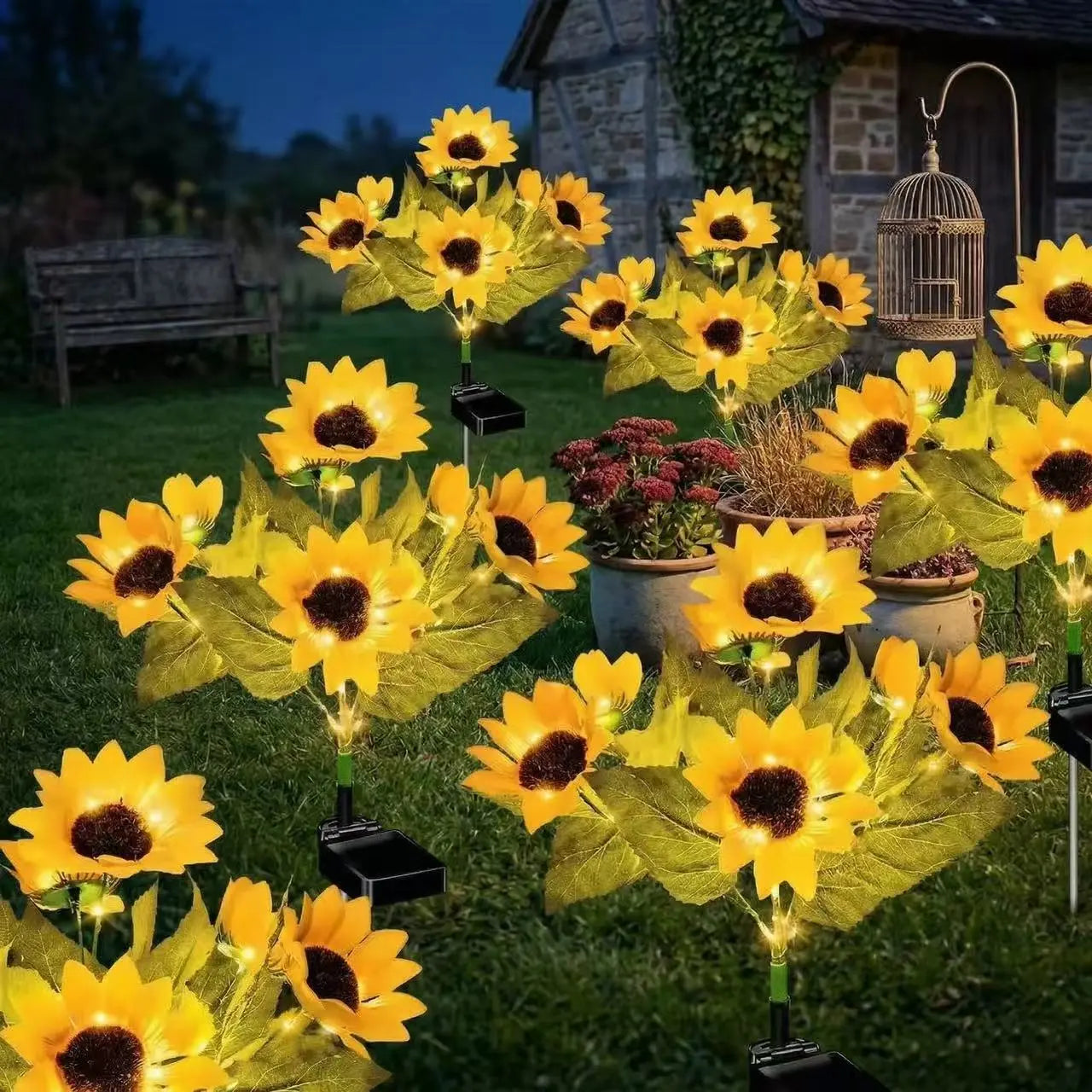Solar Powered LED Sunflower Garden Light Set - Realistic Outdoor Illumination for Yard, Lawn, Patio, and Porch - Waterproof IP65, Energy Efficient, Durable Plastic with All Weather Protection - Available in Sets of 2, 4, or 6