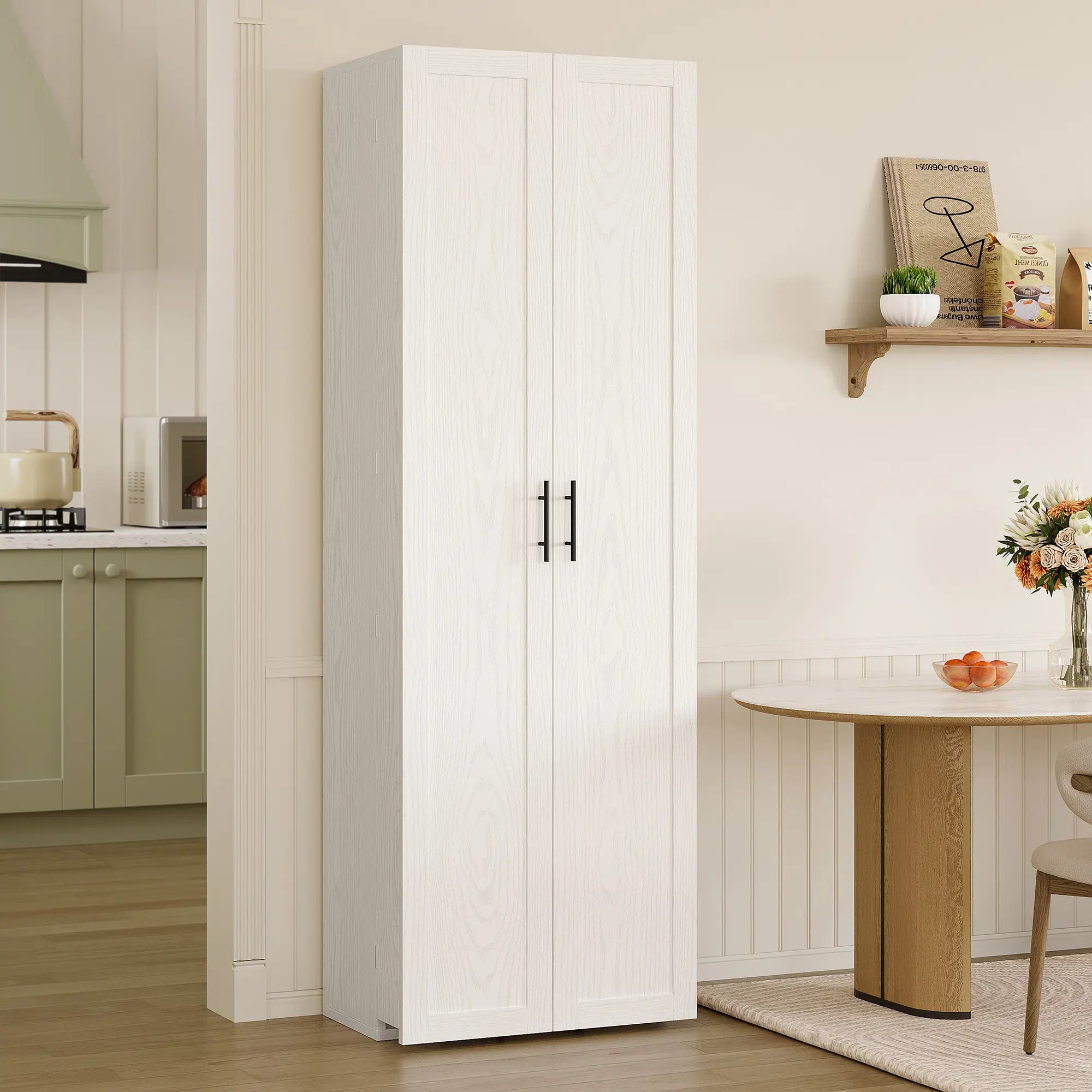 IRONCK 72" Freestanding Kitchen Pantry Storage Cabinet, Cupboard with 2 Doors & 12 Hanging Shelves for Storage Organization in Dining Room, Living Room