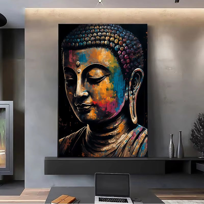 Vintage Buddha Statue Canvas Painting Religious Prints Posters Wall Art Picture for Living Room Bedroom Decoration Cuadros