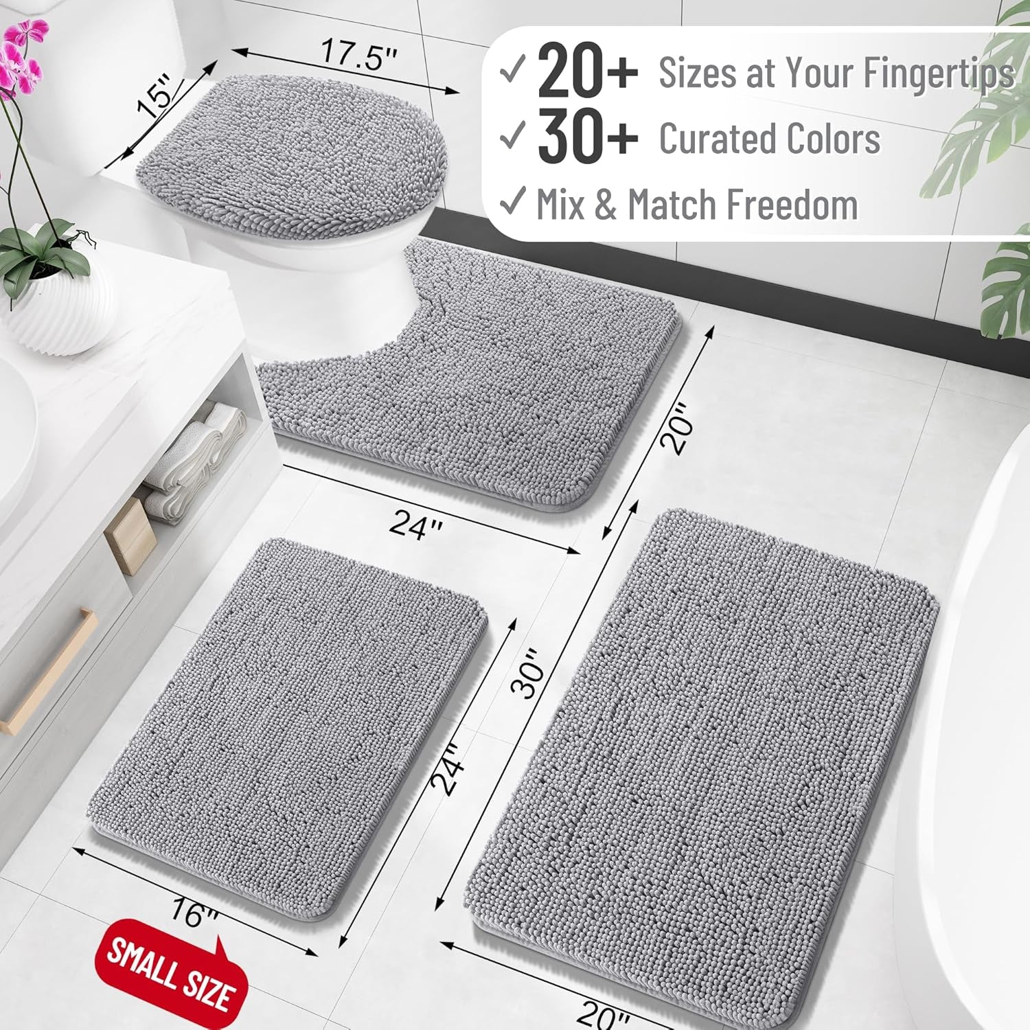 Bathroom Runner Rugs 70X24, Extra Soft Absorbent Chenille Bath Rugs, Rubber Backing Quick Dry, Machine Washable Long Bath Mats for Bathroom Floor, Tub and Shower, Home Decor Accessories, Grey