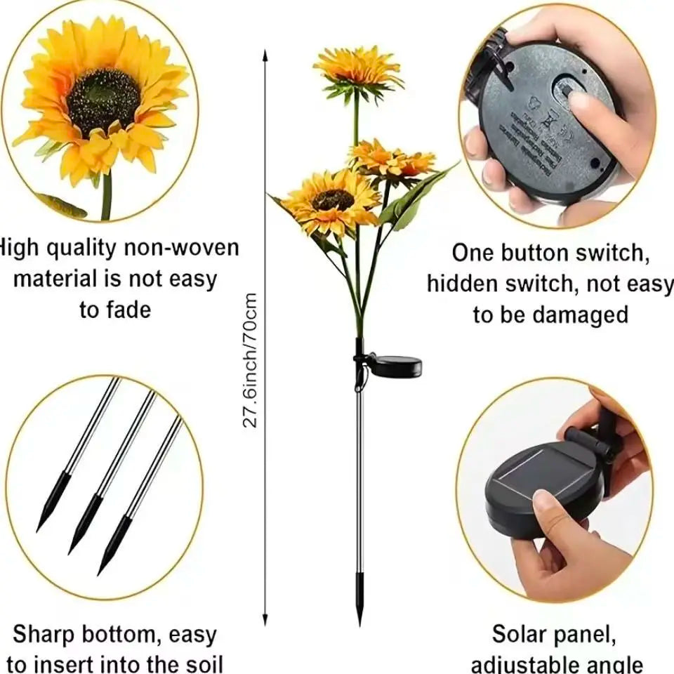 Solar Powered LED Sunflower Garden Light Set - Realistic Outdoor Illumination for Yard, Lawn, Patio, and Porch - Waterproof IP65, Energy Efficient, Durable Plastic with All Weather Protection - Available in Sets of 2, 4, or 6