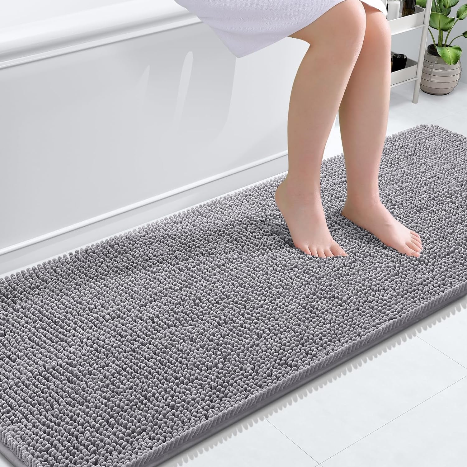 Bathroom Runner Rugs 70X24, Extra Soft Absorbent Chenille Bath Rugs, Rubber Backing Quick Dry, Machine Washable Long Bath Mats for Bathroom Floor, Tub and Shower, Home Decor Accessories, Grey