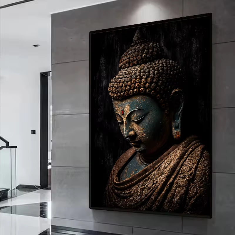 Vintage Buddha Statue Canvas Painting Religious Prints Posters Wall Art Picture for Living Room Bedroom Decoration Cuadros
