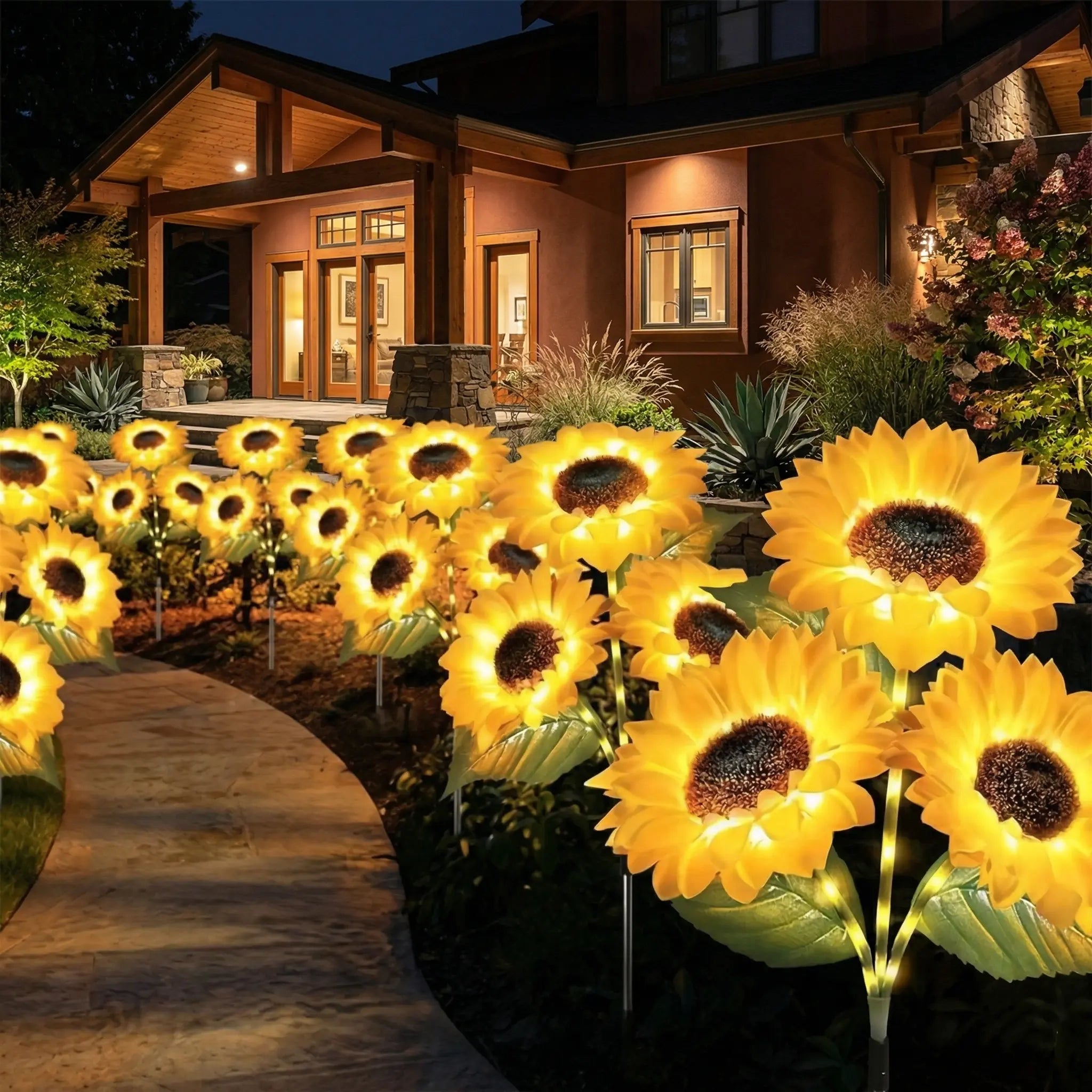 Solar Powered LED Sunflower Garden Light Set - Realistic Outdoor Illumination for Yard, Lawn, Patio, and Porch - Waterproof IP65, Energy Efficient, Durable Plastic with All Weather Protection - Available in Sets of 2, 4, or 6