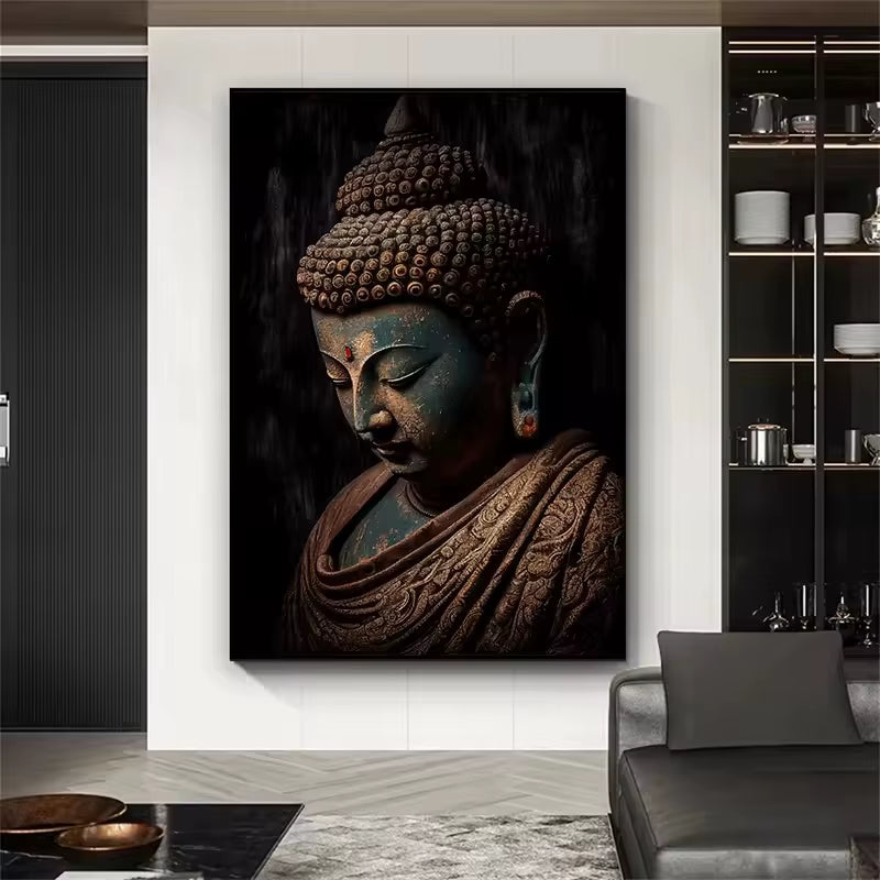 Vintage Buddha Statue Canvas Painting Religious Prints Posters Wall Art Picture for Living Room Bedroom Decoration Cuadros