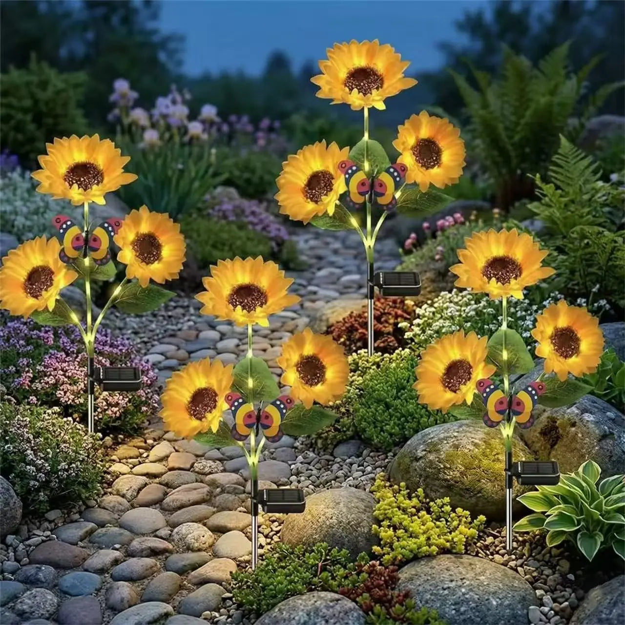 Solar Powered LED Sunflower Garden Light Set - Realistic Outdoor Illumination for Yard, Lawn, Patio, and Porch - Waterproof IP65, Energy Efficient, Durable Plastic with All Weather Protection - Available in Sets of 2, 4, or 6
